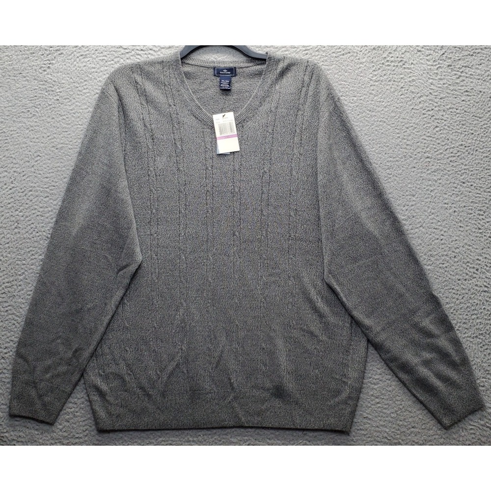 Dockers Sweater Men XXL Gray Heather Textured Knit Long Sleeve Ribbed Hem V-Neck